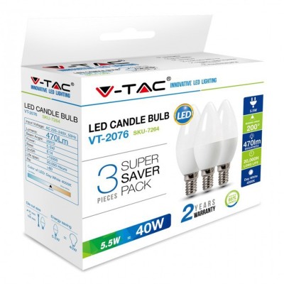 V-TAC,KIT 3 LAMPADE,5.5W,E14,4000K