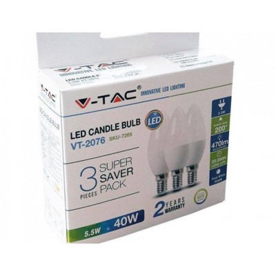 V-TAC,KIT 3pz.,LAMPADA,LED,5.5W,E14,CAND