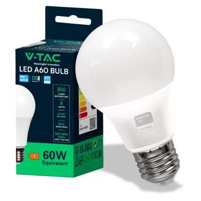 V-TAC LAMPADINA LED E27 A60 9W 4000K